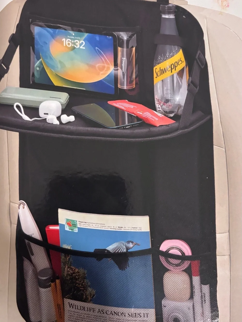Car and Driver Black Back Seat Organizer with Tablet Mount